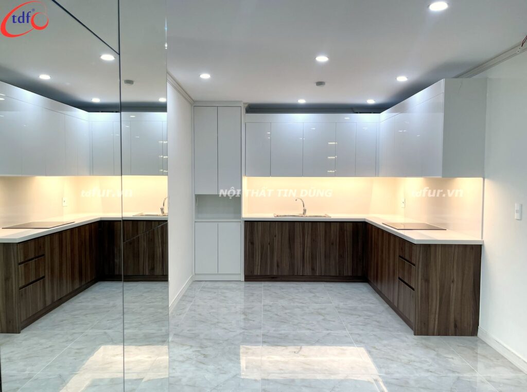 Homyland Riverside – Tông ghi xám và tủ kính đèn