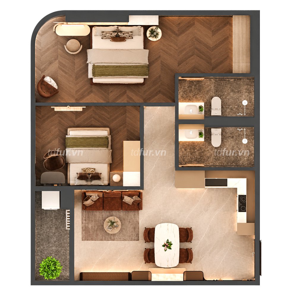 Mặt bằng Căn 2BR góc – The Collection 688