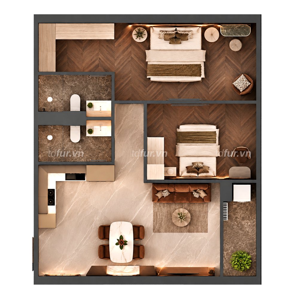Mặt bằng Căn 2BR – The Collection 688